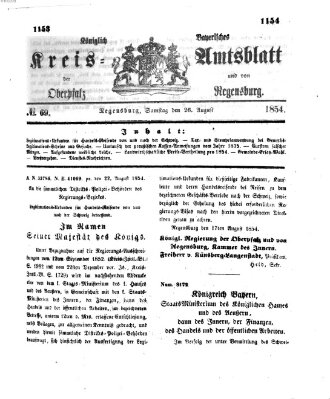 Königlich-bayerisches Kreis-Amtsblatt der Oberpfalz und von Regensburg (Königlich bayerisches Intelligenzblatt für die Oberpfalz und von Regensburg) Samstag 26. August 1854