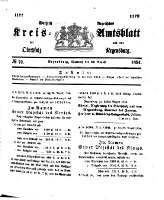 Königlich-bayerisches Kreis-Amtsblatt der Oberpfalz und von Regensburg (Königlich bayerisches Intelligenzblatt für die Oberpfalz und von Regensburg) Mittwoch 30. August 1854