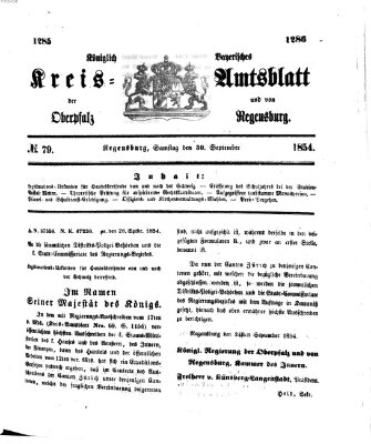 Königlich-bayerisches Kreis-Amtsblatt der Oberpfalz und von Regensburg (Königlich bayerisches Intelligenzblatt für die Oberpfalz und von Regensburg) Samstag 30. September 1854