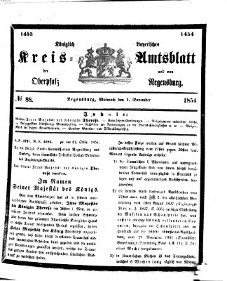 Königlich-bayerisches Kreis-Amtsblatt der Oberpfalz und von Regensburg (Königlich bayerisches Intelligenzblatt für die Oberpfalz und von Regensburg) Mittwoch 1. November 1854