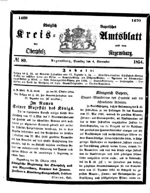 Königlich-bayerisches Kreis-Amtsblatt der Oberpfalz und von Regensburg (Königlich bayerisches Intelligenzblatt für die Oberpfalz und von Regensburg) Samstag 4. November 1854