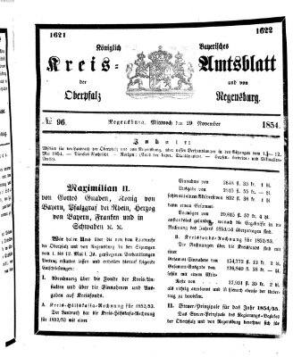 Königlich-bayerisches Kreis-Amtsblatt der Oberpfalz und von Regensburg (Königlich bayerisches Intelligenzblatt für die Oberpfalz und von Regensburg) Mittwoch 29. November 1854