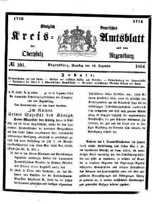 Königlich-bayerisches Kreis-Amtsblatt der Oberpfalz und von Regensburg (Königlich bayerisches Intelligenzblatt für die Oberpfalz und von Regensburg) Samstag 16. Dezember 1854