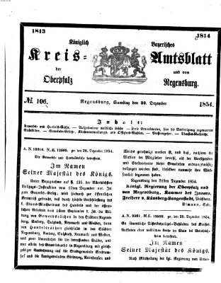 Königlich-bayerisches Kreis-Amtsblatt der Oberpfalz und von Regensburg (Königlich bayerisches Intelligenzblatt für die Oberpfalz und von Regensburg) Samstag 30. Dezember 1854