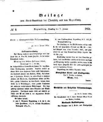 Königlich-bayerisches Kreis-Amtsblatt der Oberpfalz und von Regensburg (Königlich bayerisches Intelligenzblatt für die Oberpfalz und von Regensburg) Samstag 7. Januar 1854