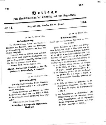 Königlich-bayerisches Kreis-Amtsblatt der Oberpfalz und von Regensburg (Königlich bayerisches Intelligenzblatt für die Oberpfalz und von Regensburg) Samstag 18. Februar 1854