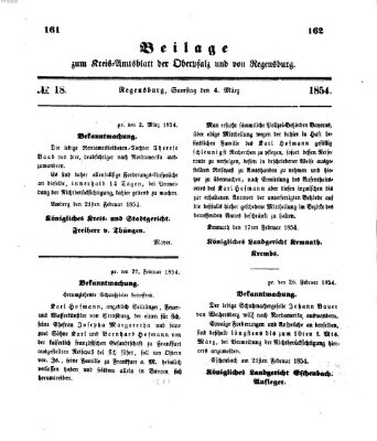 Königlich-bayerisches Kreis-Amtsblatt der Oberpfalz und von Regensburg (Königlich bayerisches Intelligenzblatt für die Oberpfalz und von Regensburg) Samstag 4. März 1854