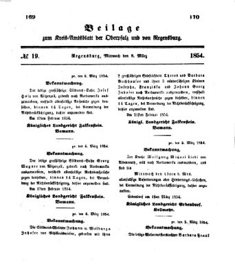 Königlich-bayerisches Kreis-Amtsblatt der Oberpfalz und von Regensburg (Königlich bayerisches Intelligenzblatt für die Oberpfalz und von Regensburg) Mittwoch 8. März 1854