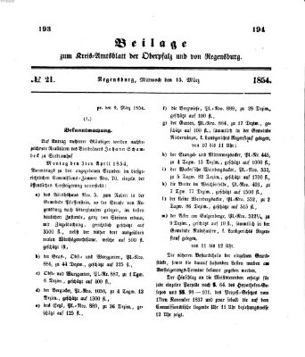 Königlich-bayerisches Kreis-Amtsblatt der Oberpfalz und von Regensburg (Königlich bayerisches Intelligenzblatt für die Oberpfalz und von Regensburg) Mittwoch 15. März 1854