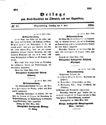 Königlich-bayerisches Kreis-Amtsblatt der Oberpfalz und von Regensburg (Königlich bayerisches Intelligenzblatt für die Oberpfalz und von Regensburg) Samstag 8. April 1854