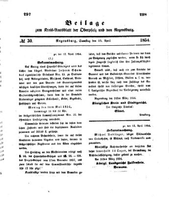 Königlich-bayerisches Kreis-Amtsblatt der Oberpfalz und von Regensburg (Königlich bayerisches Intelligenzblatt für die Oberpfalz und von Regensburg) Samstag 15. April 1854