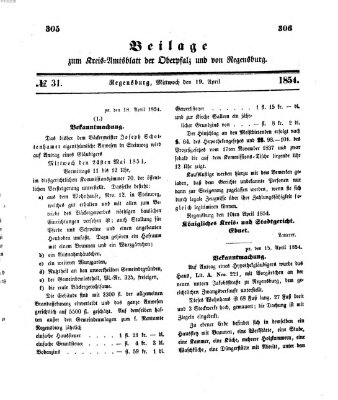 Königlich-bayerisches Kreis-Amtsblatt der Oberpfalz und von Regensburg (Königlich bayerisches Intelligenzblatt für die Oberpfalz und von Regensburg) Mittwoch 19. April 1854