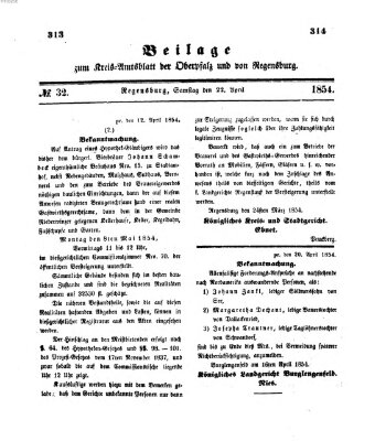 Königlich-bayerisches Kreis-Amtsblatt der Oberpfalz und von Regensburg (Königlich bayerisches Intelligenzblatt für die Oberpfalz und von Regensburg) Samstag 22. April 1854