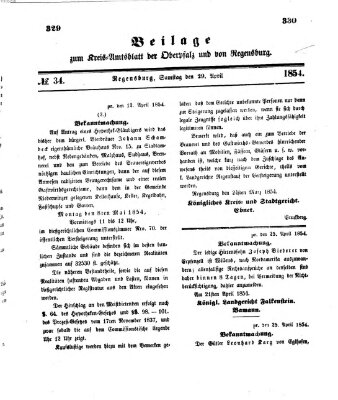 Königlich-bayerisches Kreis-Amtsblatt der Oberpfalz und von Regensburg (Königlich bayerisches Intelligenzblatt für die Oberpfalz und von Regensburg) Samstag 29. April 1854