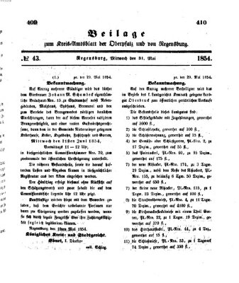 Königlich-bayerisches Kreis-Amtsblatt der Oberpfalz und von Regensburg (Königlich bayerisches Intelligenzblatt für die Oberpfalz und von Regensburg) Mittwoch 31. Mai 1854