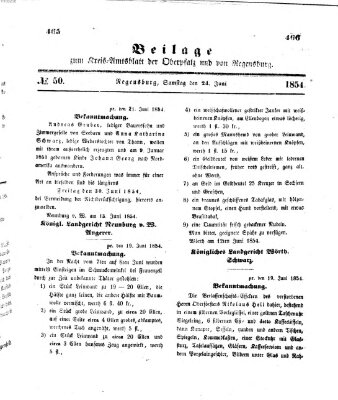 Königlich-bayerisches Kreis-Amtsblatt der Oberpfalz und von Regensburg (Königlich bayerisches Intelligenzblatt für die Oberpfalz und von Regensburg) Samstag 24. Juni 1854