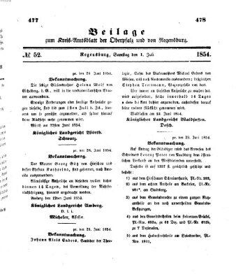 Königlich-bayerisches Kreis-Amtsblatt der Oberpfalz und von Regensburg (Königlich bayerisches Intelligenzblatt für die Oberpfalz und von Regensburg) Samstag 1. Juli 1854