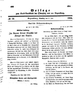 Königlich-bayerisches Kreis-Amtsblatt der Oberpfalz und von Regensburg (Königlich bayerisches Intelligenzblatt für die Oberpfalz und von Regensburg) Samstag 8. Juli 1854