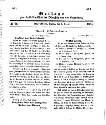 Königlich-bayerisches Kreis-Amtsblatt der Oberpfalz und von Regensburg (Königlich bayerisches Intelligenzblatt für die Oberpfalz und von Regensburg) Samstag 5. August 1854