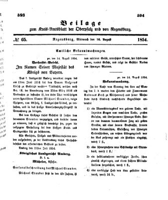 Königlich-bayerisches Kreis-Amtsblatt der Oberpfalz und von Regensburg (Königlich bayerisches Intelligenzblatt für die Oberpfalz und von Regensburg) Mittwoch 16. August 1854