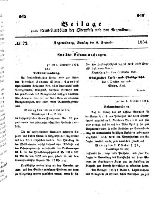 Königlich-bayerisches Kreis-Amtsblatt der Oberpfalz und von Regensburg (Königlich bayerisches Intelligenzblatt für die Oberpfalz und von Regensburg) Samstag 9. September 1854