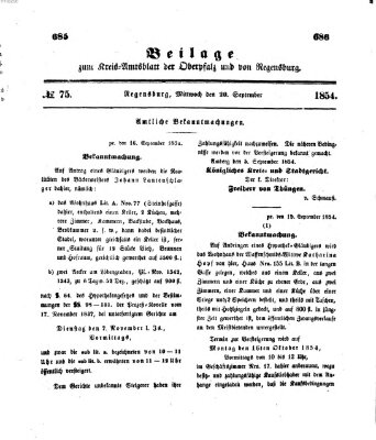 Königlich-bayerisches Kreis-Amtsblatt der Oberpfalz und von Regensburg (Königlich bayerisches Intelligenzblatt für die Oberpfalz und von Regensburg) Mittwoch 20. September 1854