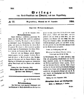 Königlich-bayerisches Kreis-Amtsblatt der Oberpfalz und von Regensburg (Königlich bayerisches Intelligenzblatt für die Oberpfalz und von Regensburg) Mittwoch 27. September 1854