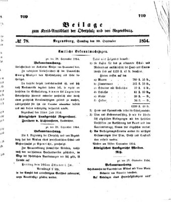 Königlich-bayerisches Kreis-Amtsblatt der Oberpfalz und von Regensburg (Königlich bayerisches Intelligenzblatt für die Oberpfalz und von Regensburg) Samstag 30. September 1854