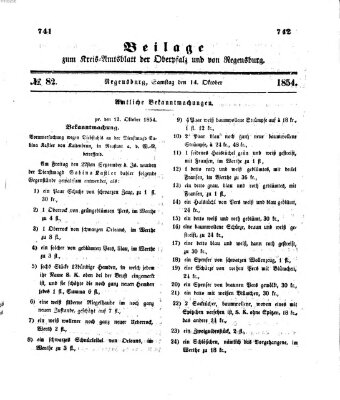 Königlich-bayerisches Kreis-Amtsblatt der Oberpfalz und von Regensburg (Königlich bayerisches Intelligenzblatt für die Oberpfalz und von Regensburg) Samstag 14. Oktober 1854