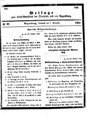 Königlich-bayerisches Kreis-Amtsblatt der Oberpfalz und von Regensburg (Königlich bayerisches Intelligenzblatt für die Oberpfalz und von Regensburg) Mittwoch 1. November 1854