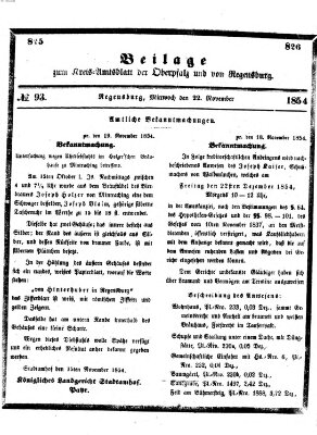 Königlich-bayerisches Kreis-Amtsblatt der Oberpfalz und von Regensburg (Königlich bayerisches Intelligenzblatt für die Oberpfalz und von Regensburg) Mittwoch 22. November 1854