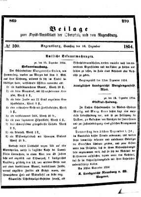 Königlich-bayerisches Kreis-Amtsblatt der Oberpfalz und von Regensburg (Königlich bayerisches Intelligenzblatt für die Oberpfalz und von Regensburg) Samstag 16. Dezember 1854