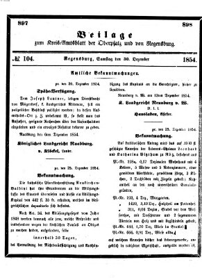 Königlich-bayerisches Kreis-Amtsblatt der Oberpfalz und von Regensburg (Königlich bayerisches Intelligenzblatt für die Oberpfalz und von Regensburg) Samstag 30. Dezember 1854