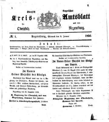 Königlich-bayerisches Kreis-Amtsblatt der Oberpfalz und von Regensburg (Königlich bayerisches Intelligenzblatt für die Oberpfalz und von Regensburg) Mittwoch 2. Januar 1856