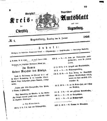 Königlich-bayerisches Kreis-Amtsblatt der Oberpfalz und von Regensburg (Königlich bayerisches Intelligenzblatt für die Oberpfalz und von Regensburg) Samstag 5. Januar 1856