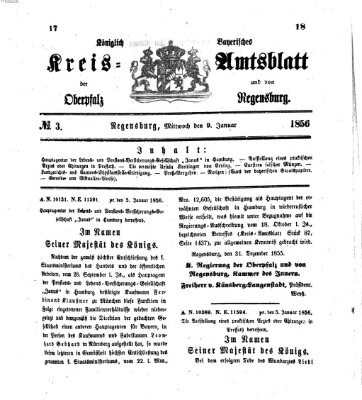 Königlich-bayerisches Kreis-Amtsblatt der Oberpfalz und von Regensburg (Königlich bayerisches Intelligenzblatt für die Oberpfalz und von Regensburg) Mittwoch 9. Januar 1856