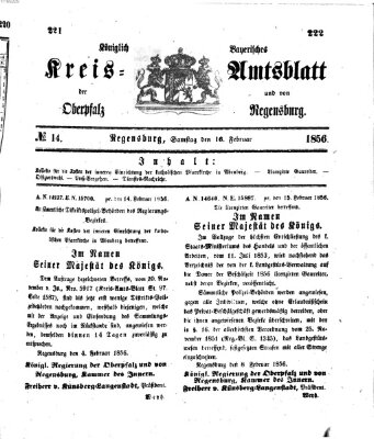 Königlich-bayerisches Kreis-Amtsblatt der Oberpfalz und von Regensburg (Königlich bayerisches Intelligenzblatt für die Oberpfalz und von Regensburg) Samstag 16. Februar 1856