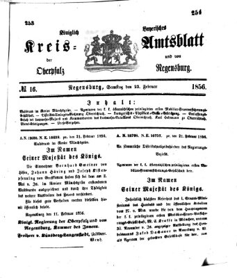 Königlich-bayerisches Kreis-Amtsblatt der Oberpfalz und von Regensburg (Königlich bayerisches Intelligenzblatt für die Oberpfalz und von Regensburg) Samstag 23. Februar 1856