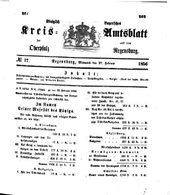 Königlich-bayerisches Kreis-Amtsblatt der Oberpfalz und von Regensburg (Königlich bayerisches Intelligenzblatt für die Oberpfalz und von Regensburg) Mittwoch 27. Februar 1856