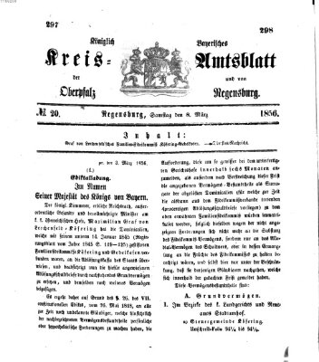 Königlich-bayerisches Kreis-Amtsblatt der Oberpfalz und von Regensburg (Königlich bayerisches Intelligenzblatt für die Oberpfalz und von Regensburg) Samstag 8. März 1856