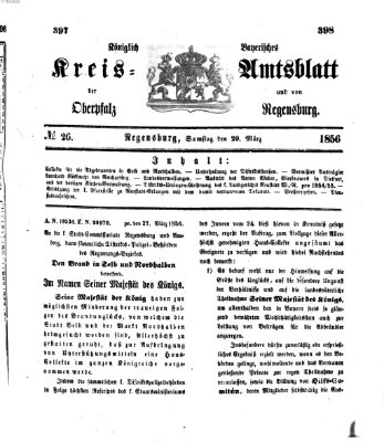 Königlich-bayerisches Kreis-Amtsblatt der Oberpfalz und von Regensburg (Königlich bayerisches Intelligenzblatt für die Oberpfalz und von Regensburg) Samstag 29. März 1856