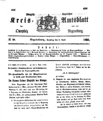 Königlich-bayerisches Kreis-Amtsblatt der Oberpfalz und von Regensburg (Königlich bayerisches Intelligenzblatt für die Oberpfalz und von Regensburg) Samstag 5. April 1856