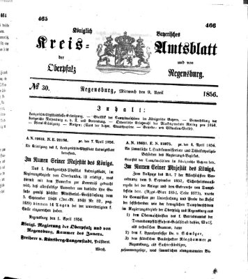 Königlich-bayerisches Kreis-Amtsblatt der Oberpfalz und von Regensburg (Königlich bayerisches Intelligenzblatt für die Oberpfalz und von Regensburg) Mittwoch 9. April 1856