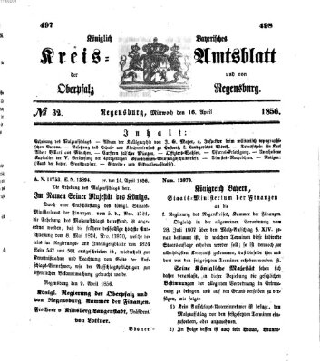 Königlich-bayerisches Kreis-Amtsblatt der Oberpfalz und von Regensburg (Königlich bayerisches Intelligenzblatt für die Oberpfalz und von Regensburg) Mittwoch 16. April 1856