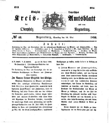 Königlich-bayerisches Kreis-Amtsblatt der Oberpfalz und von Regensburg (Königlich bayerisches Intelligenzblatt für die Oberpfalz und von Regensburg) Samstag 10. Mai 1856