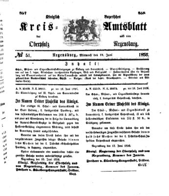 Königlich-bayerisches Kreis-Amtsblatt der Oberpfalz und von Regensburg (Königlich bayerisches Intelligenzblatt für die Oberpfalz und von Regensburg) Mittwoch 18. Juni 1856