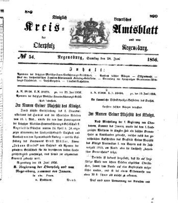 Königlich-bayerisches Kreis-Amtsblatt der Oberpfalz und von Regensburg (Königlich bayerisches Intelligenzblatt für die Oberpfalz und von Regensburg) Samstag 28. Juni 1856