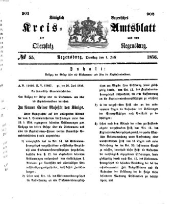 Königlich-bayerisches Kreis-Amtsblatt der Oberpfalz und von Regensburg (Königlich bayerisches Intelligenzblatt für die Oberpfalz und von Regensburg) Dienstag 1. Juli 1856