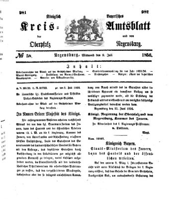 Königlich-bayerisches Kreis-Amtsblatt der Oberpfalz und von Regensburg (Königlich bayerisches Intelligenzblatt für die Oberpfalz und von Regensburg) Mittwoch 9. Juli 1856