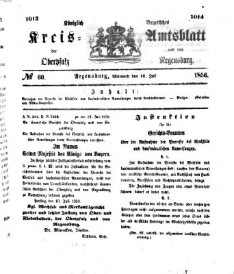 Königlich-bayerisches Kreis-Amtsblatt der Oberpfalz und von Regensburg (Königlich bayerisches Intelligenzblatt für die Oberpfalz und von Regensburg) Mittwoch 16. Juli 1856